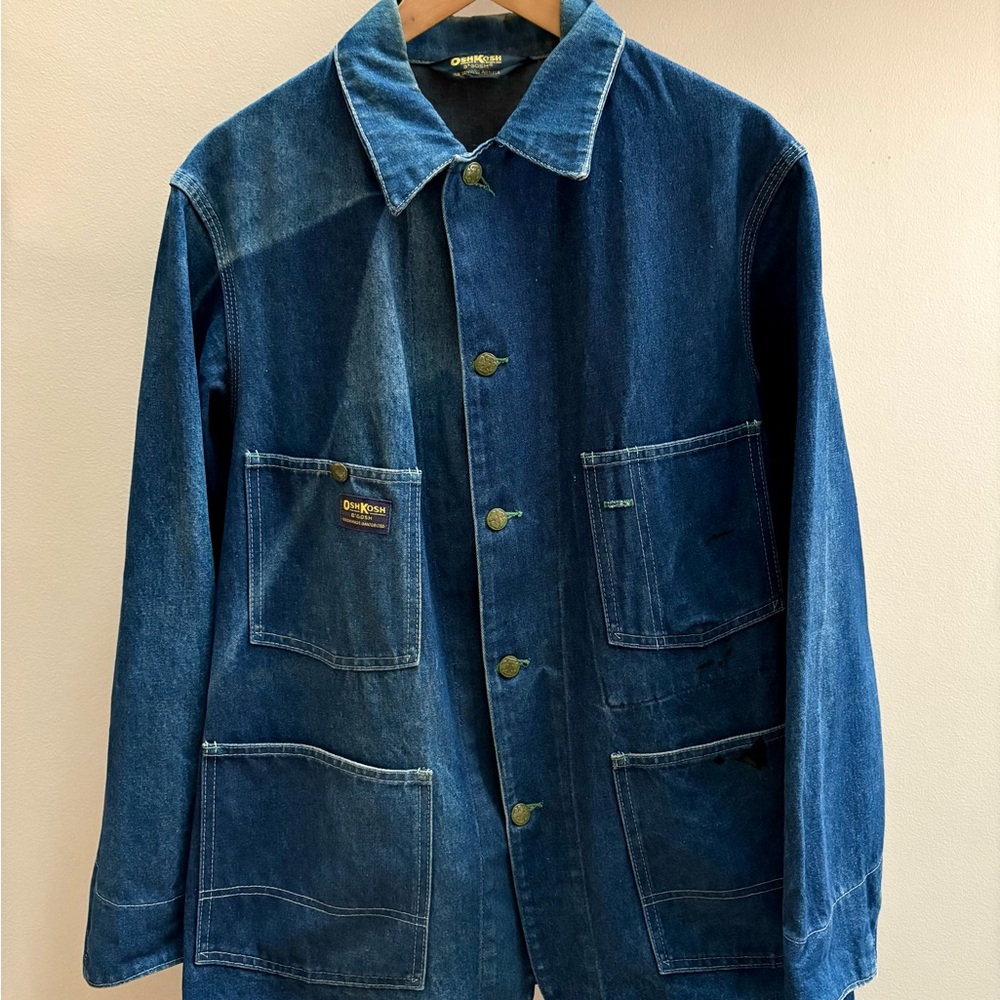 Oshkosh vintage 70s union made sanforized denim chore jacket L Made in USA